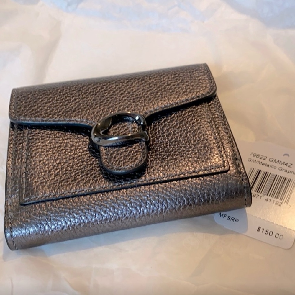 💗COACH Tabby Genuine Leather Gunmetal Grey Mini Wallet